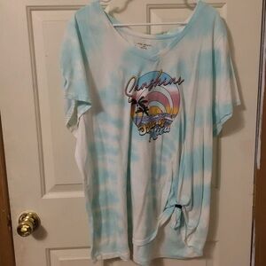 Lane Bryant Aqua and White Graphic Long Sleeve Tee